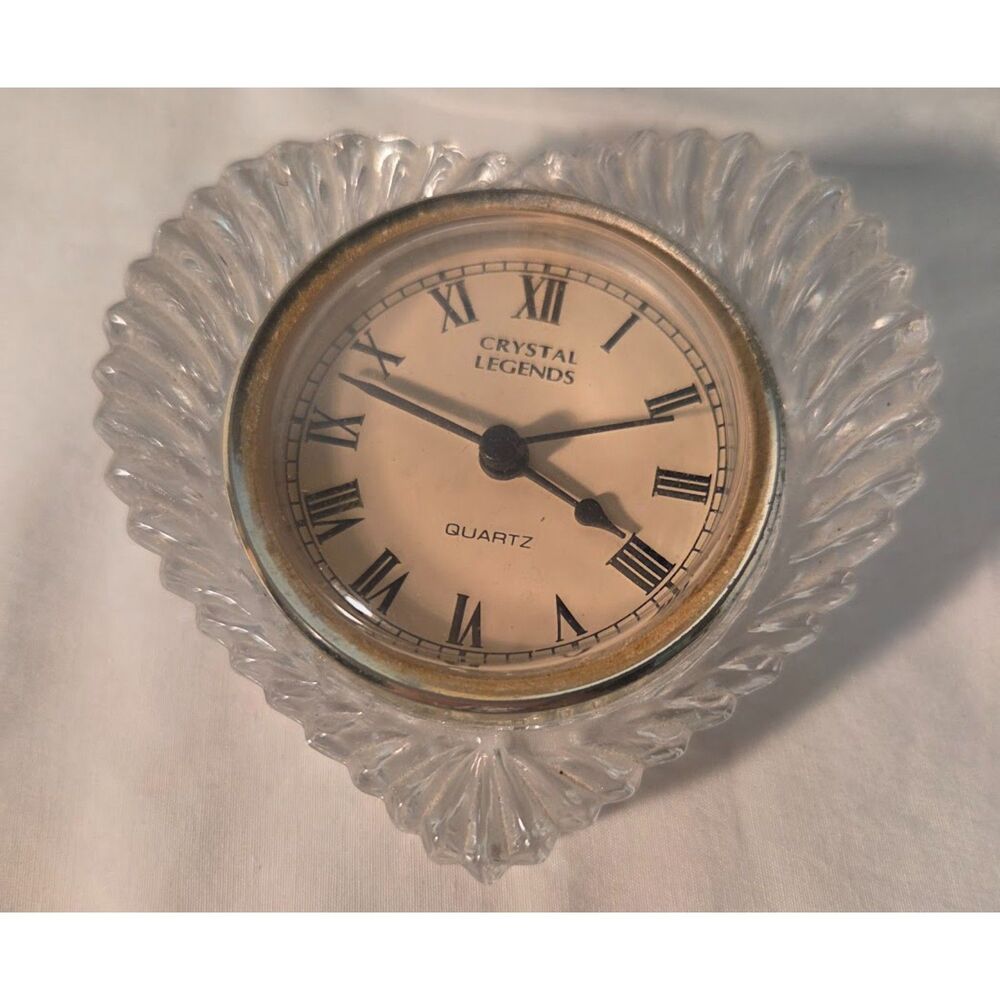 Crystal Legends Heart Crystal Desk Clock Paperweight Quartz